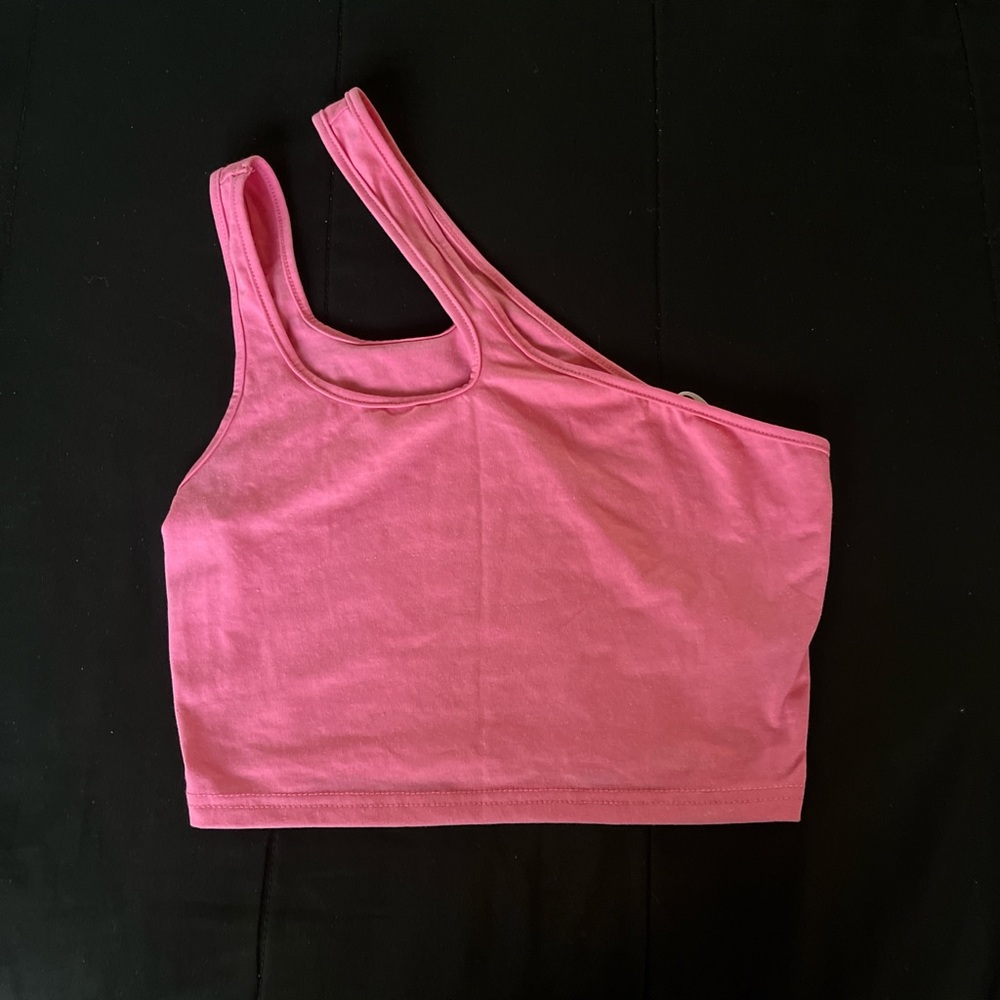 double strapped crop pink shirt